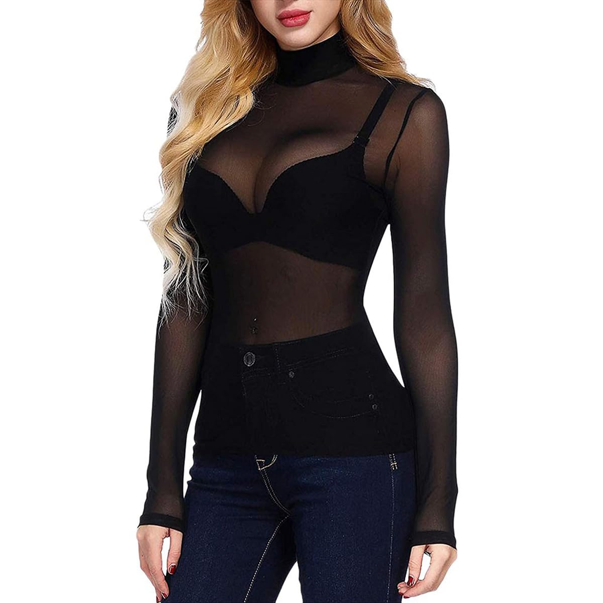 PALAY Women's Mesh Tops High Neck See Through Shirts Short Sleeve Long Sleeve Bodycon Sheer Slim Fit Blouse Clubwear, M PALAY Women's Mesh Tops High Neck See Through Shirts Short Sleeve Long Sleeve Bodycon Sheer Slim Fit Blouse Clubwear, M